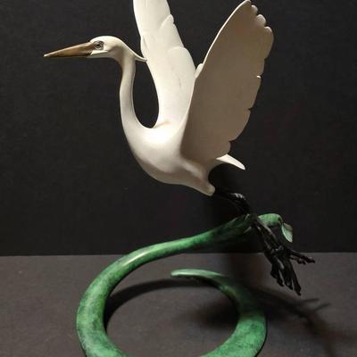 "Egret Flying From Marsh" (#3/50) - Original Brian Arthur Bronze Sculpture 