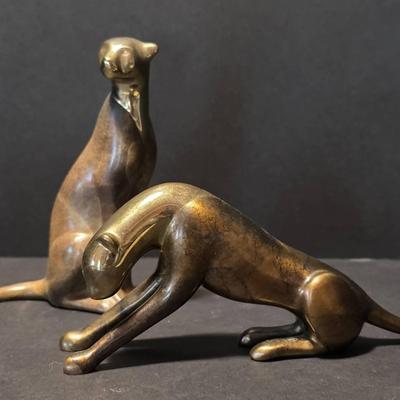 (2) Original Loet Vanderveen Bronze Sculptures- Seated Cheetah & Panther