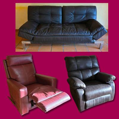 Euro Futon & (2) Recliner Arm Chairs