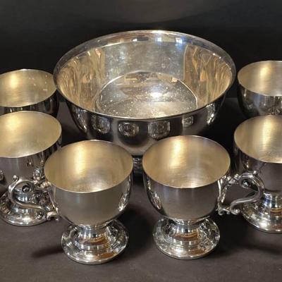 Vintage Silver Plate Punch Cups & Bowl