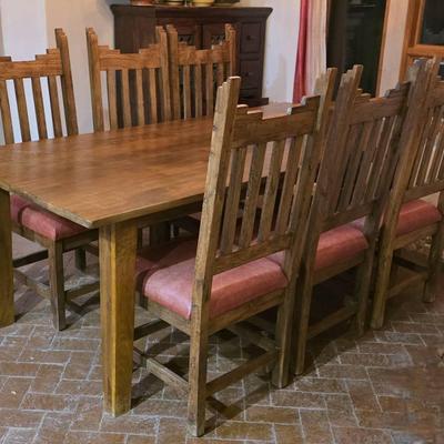Wood Dining Table & (6) Southwestern Style Chairs 