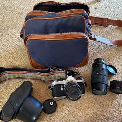 Lf148v pentax me super 35 mm camera case, bag, and lenses