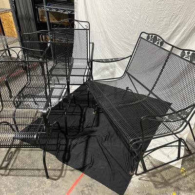 Black Metal Glider Bench & Matching Chairs 