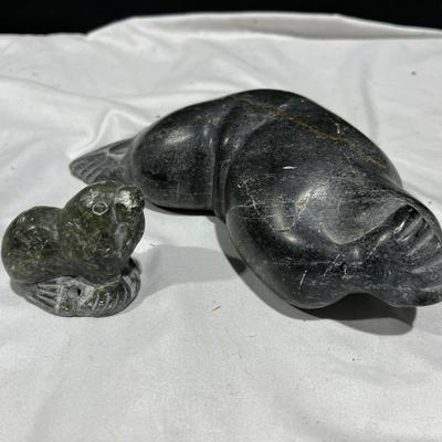 Vntg Canadian Inuit Steatite Soapstone Walrus Sculptures 