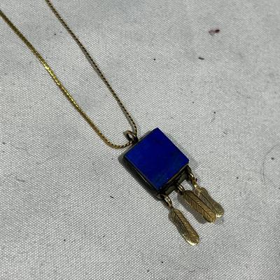 Vintage 14k & Sterling Silver Blue Stone Pendent Necklace 