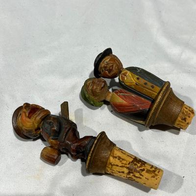 Vintage Hand Carved Wood Folk Art Bottle Stoppers 