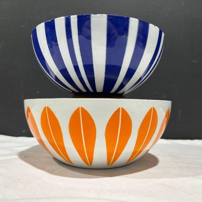 Vintage Catherine Holm Lotus Bowl and Blue & White Striped Bowl