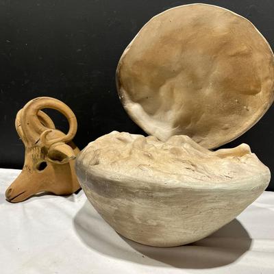 Large Pottery Clam & Clay Garden Goat 