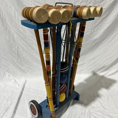 Vintage Summertime Croquet Set w/ Wheel Stand