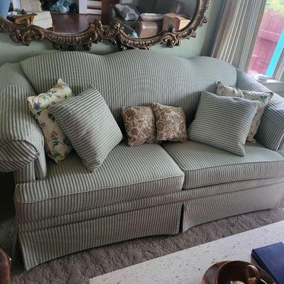 Sale Photo Thumbnail #2: Striped Sage Green Sofa 