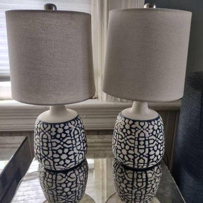 Blue and white lamps
