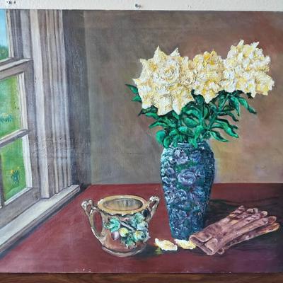 Hand Painted Vintage Wooden Framed Window Side Painting