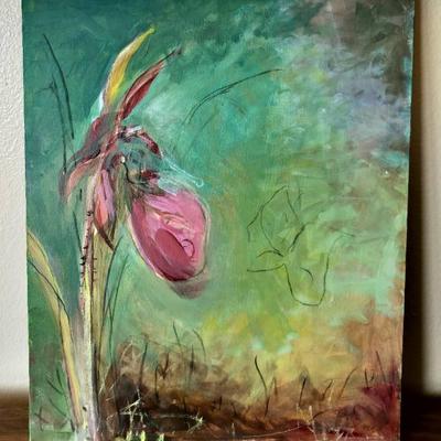 Vibrant Hand Painted Vintage Flower Painting