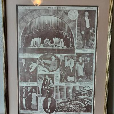 Jan 1st, 1933 Antique Framed Front Page New York Times Radio City Rockefeller Center Grand Opening