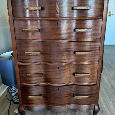 Antique 1930s Claw Feet Tall Boy Wooden Dresser
