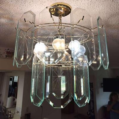 Vintage Hanging Glass 8 Bulb Chandelier
