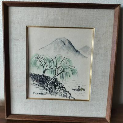 Vintage Signed East Asian Styled Hand Painted Framed Painting By Frank