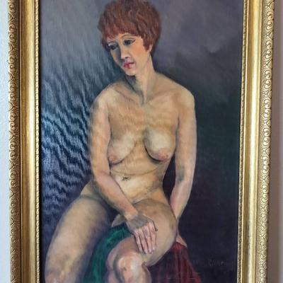 Vintage Nude Portrait Signed By Frank P. Scheuing Hand Painted