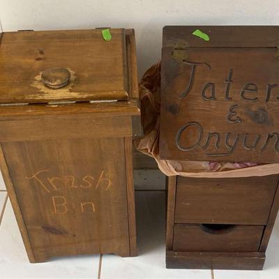 2 Wooden Trash Bins 