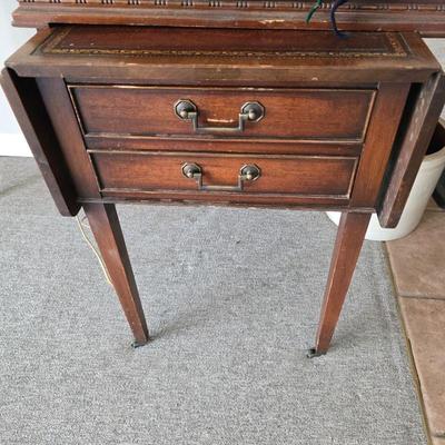 Antique double drop leaf leather top stand 2 drawer I