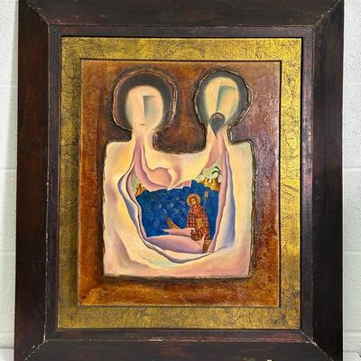 Surrealistic Painting Of Christ On Board - Framed 35x30”