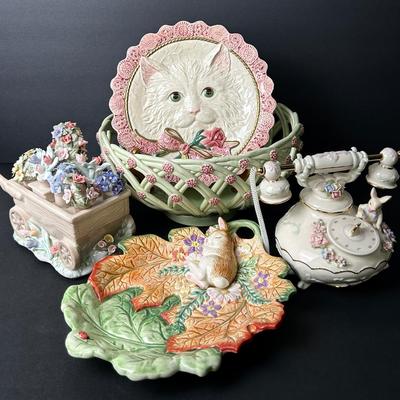 Decorative Seasonal Ceramics: Fitz & Floyd Plates, Music Boxes, Fruit Bowl