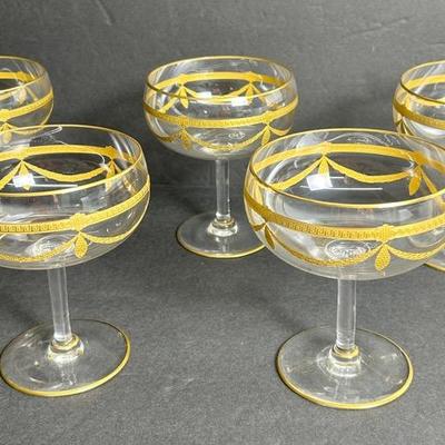 Antique Champagne Coupes With Gold Design 