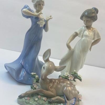 Lladro Fawn Figurine “A Quiet Moment” 5673, Nao By Lladro “How Pretty” & Ethan Allen Figurine