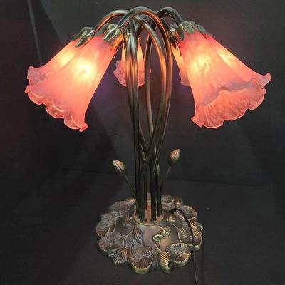 Tiffany-Style Pink Lily Pond Table Lamp - 16.5”