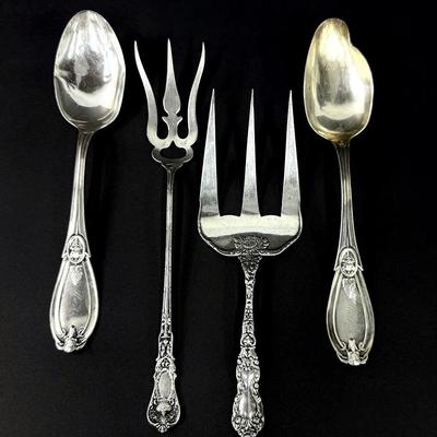 Sterling Silver (Marked) Antique Serving Forks And Spoons