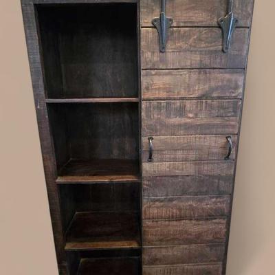 Rustic Style Wood Shelf with Sliding Door