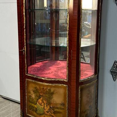 French Style Glass Front Vitrine Display Cabinet Reproduction - 28x15x60”