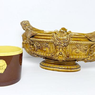 Vintage Keller and Guerin French Pottery Crock & Mythological Motif Centerpiece/Planter