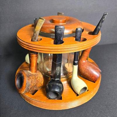 Vintage Estate Pipes, Deco Pipe Rack, Glass Humidor: Kaywoodie, Ropp, Dr Grabow And More