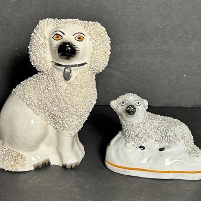 Antique Old Staffordshire Poodle And A Sheep