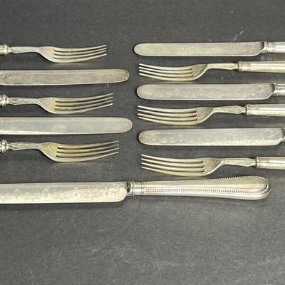 Vintage Silverplate Engraved Breakfast Forks & Knives - Service For 6