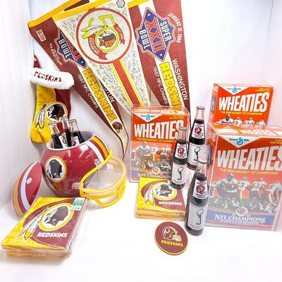 Vintage Washington Redskins Collectibles: 1988 Wheaties Boxes, Pennants, Ice Bucket & More