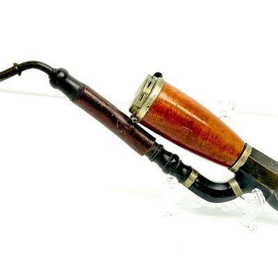 Vintage Bavarian Tyrolean Wood & Brass Pipe - 10.57" Long