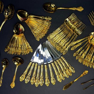 Reed & Barton 24K Gold Plated Select Silverware Flatware Set - 65 Pieces - Set 2