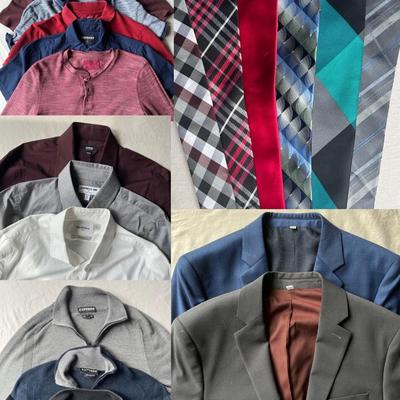Men’s Express Clothing Lot: Polos, Dress Shirts, Sweaters, Suit Jackets, And Ties, Size: XS-S 