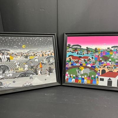 Rafael Aguirre Signed Indigenous Mexican Folk Art Paintings - 11x13”