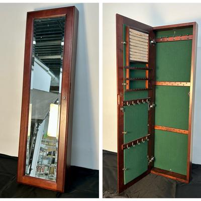 Wall Mount Mirrored Jewelry Storage Chest - 14x4x49”, No Key