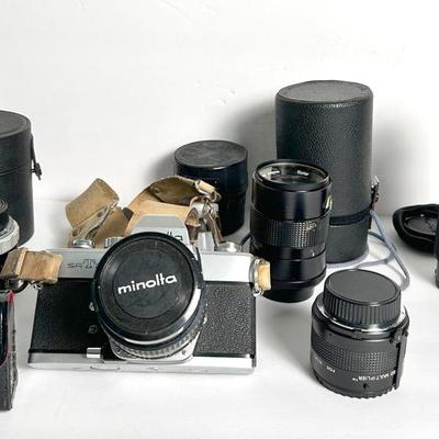 Minolta SRT 201 35mm Film Camera w Minolta Rokkor X 50mm Lens,  Rokunor 58 And 62 mm Lenses & More 