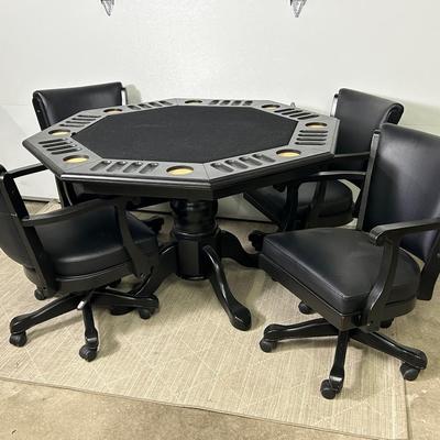 Wood Poker Table For 8 Players 41.5x32”, Plus 4 Rolling Chairs 23x26x32”