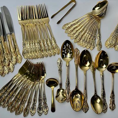 Reed & Barton 24K Gold Plated Select Silverware Flatware Set - 65 Pieces - Set 1