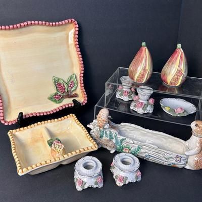 Fitz & Floyd Spring Cracker Cradle, Mane Lion Ceramics, Dresden Capodimonte Candle Holders 