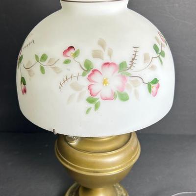 Vintage Bradley & Hubbard Electrified Oil Lamp With Painted Glass Shade - 18.5”h