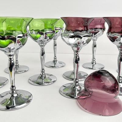 Art Deco Farber Bros Krome Craft Glass & Chrome Wine Glasses