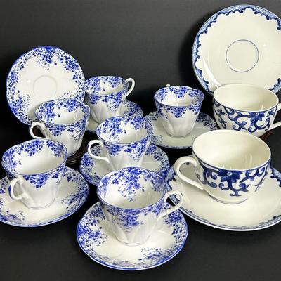 Royal Albert “Dainty Blue” Cups & Saucers, Plus Ralph Lauren Mandarin Cups & Saucers