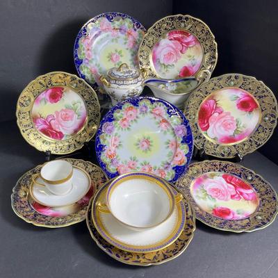 Vintage Nippon Floral, Cobalt & Gold Accented Porcelain, More